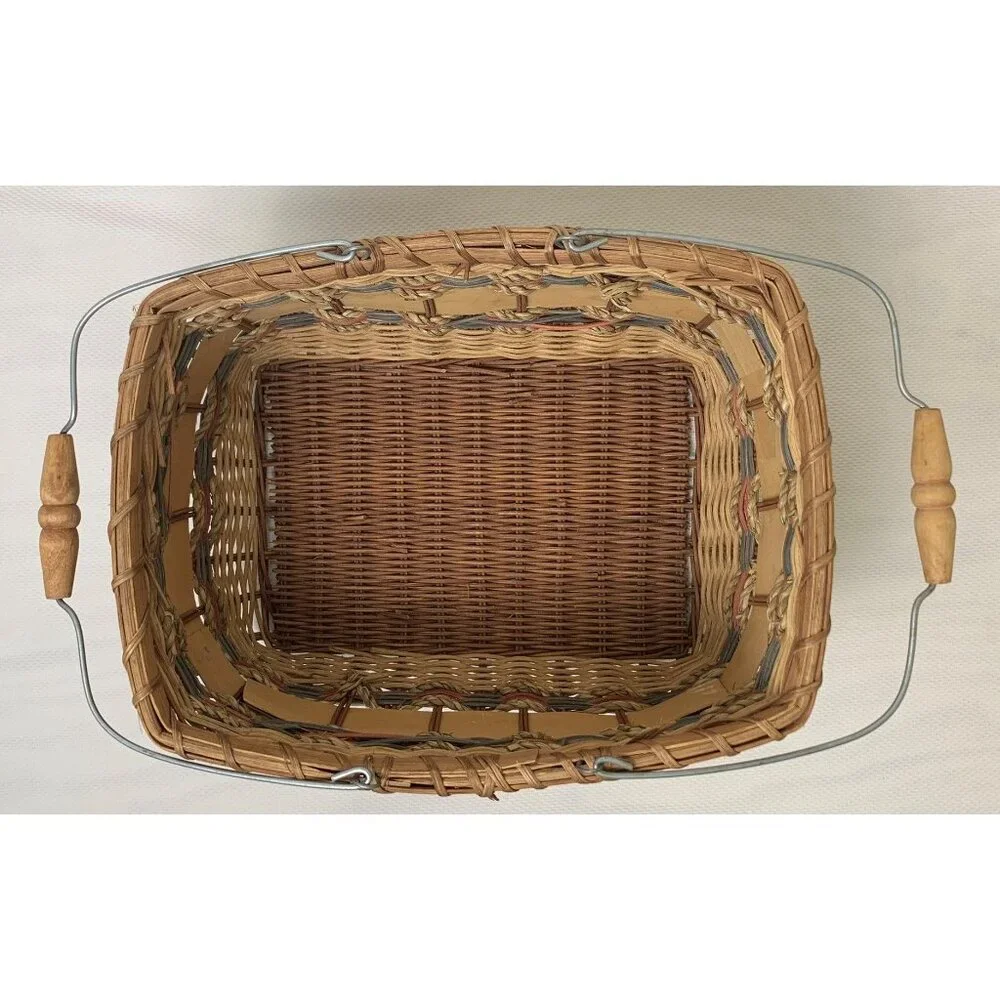 Vintage Nautical-Themed Woven Basket Wire Bail Handles Sailboat Design 10